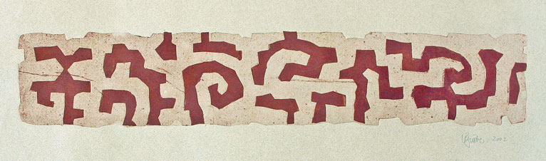 Ludwig Gruber, Imaginäre Schrift, Linolschnitt auf MI-Teintes Canson, 36 x 100 cm, Platte 15 x 78,5 cm, 2002