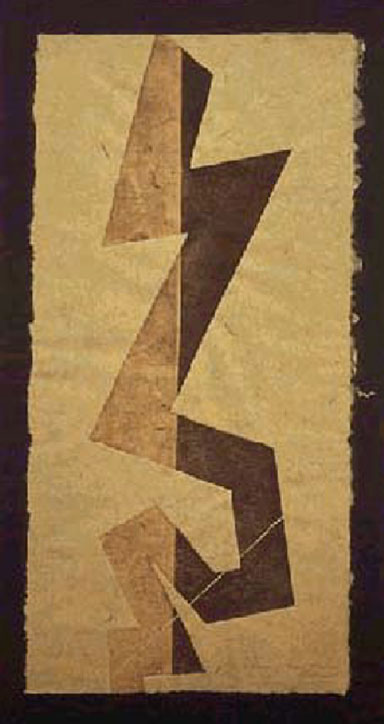 Ludwig Gruber, Hommage für Daniel Libeskind, Farblinolschnitt, 2002 auf Sugikawashi Zeder 97 x 48 cm 